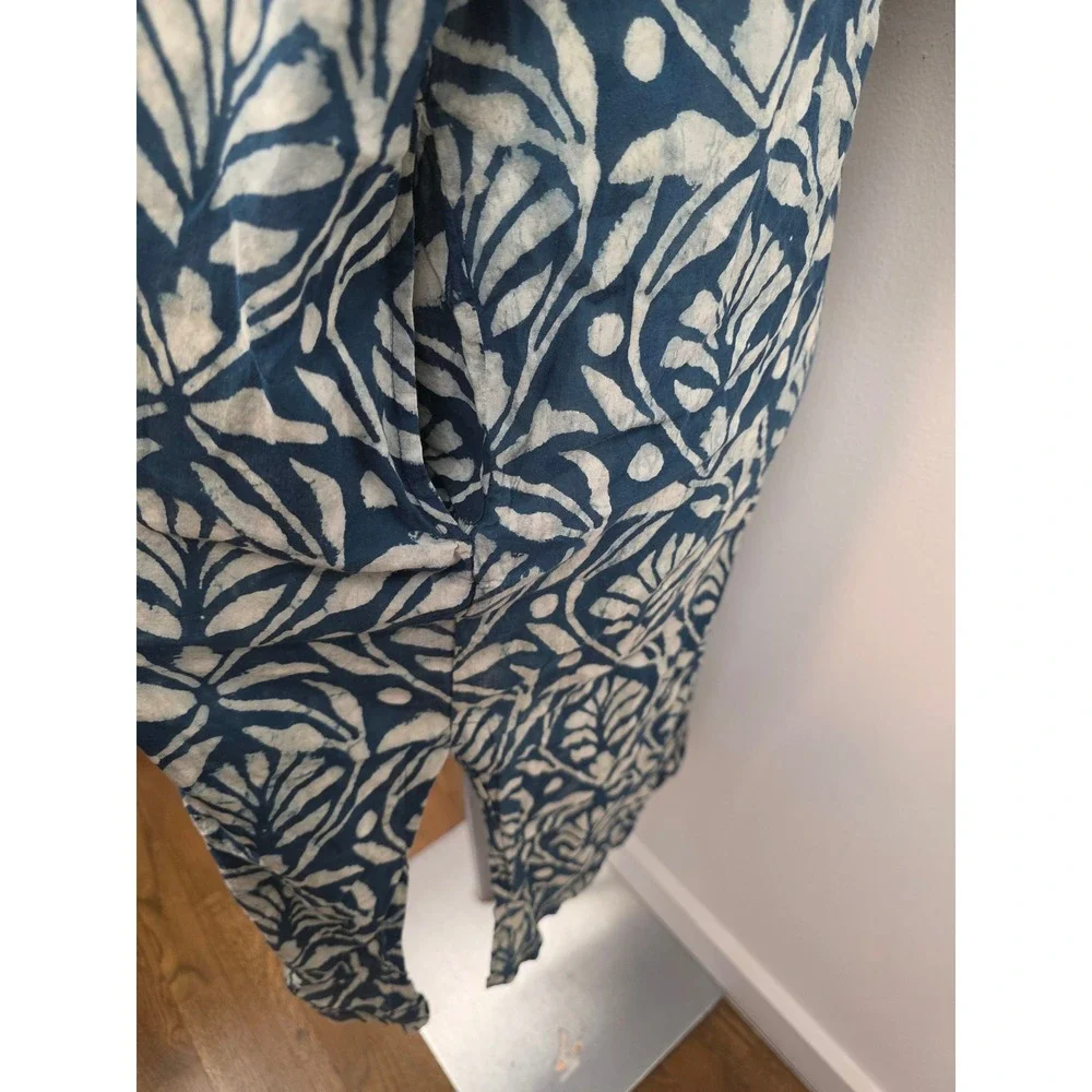 Anokhi Indigo Blue Cotton Block Print Pintuck Tunic Dress S/M Made in India